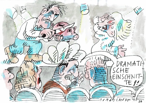 Cartoon: Einschnitte (medium) by Jan Tomaschoff tagged wirtschaft,finanzen,schulden,sondervermögen,wirtschaft,finanzen,schulden,sondervermögen