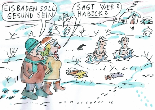 Cartoon: Eisbaden (medium) by Jan Tomaschoff tagged eisbaden,gesundheit,kälte,energiekrise,habeck,eisbaden,gesundheit,kälte,energiekrise,habeck