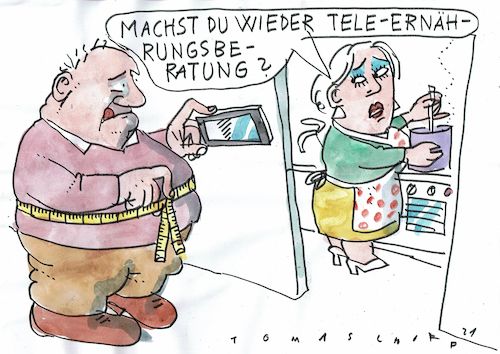 Cartoon: Ernäherungsberatung (medium) by Jan Tomaschoff tagged ernäherung,übergewicht,telemedizin,digitalisierung,ernäherung,übergewicht,telemedizin,digitalisierung