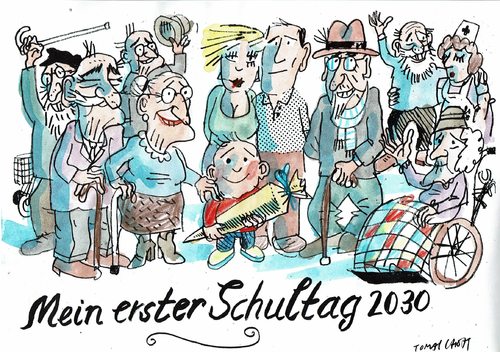Cartoon: erster Schultag (medium) by Jan Tomaschoff tagged demografie,alter,jugend,demografie,alter,jugend