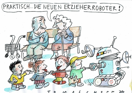 Cartoon: Erzieher (medium) by Jan Tomaschoff tagged kind,erziehung,kita,fachkräftemangel,roboter,kind,erziehung,kita,fachkräftemangel,roboter