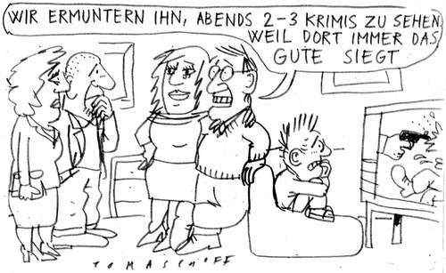 Cartoon: Erziehung (medium) by Jan Tomaschoff tagged tv,medien,eltern,erziehung,jugendgewalt