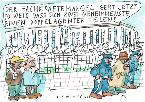 Cartoon: Fachkräfte (medium) by Jan Tomaschoff tagged geheimdienst,doppelagent,geheimdienst,doppelagent