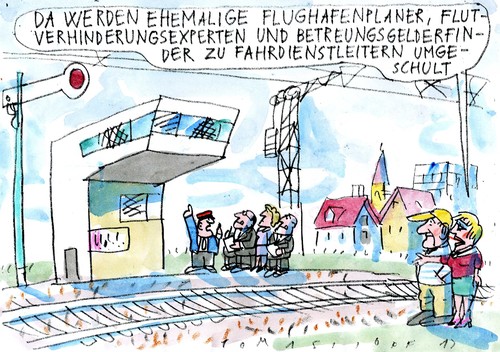 Cartoon: Fahrdienstleiter (medium) by Jan Tomaschoff tagged fahrdienstleiter,bahn,fahrdienstleiter,bahn