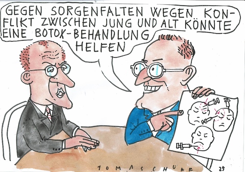 Cartoon: Falten (medium) by Jan Tomaschoff tagged merz,spahn,generationeskonflikt,rente,merz,spahn,generationeskonflikt,rente