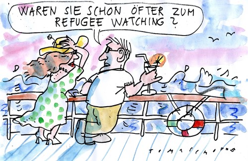 Cartoon: Flucht (medium) by Jan Tomaschoff tagged kreuzfahrt,reichtum,migration,migration,reichtum,kreuzfahrt