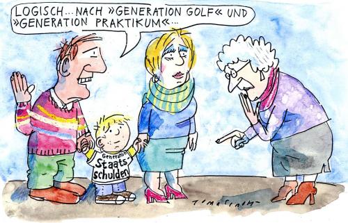 Cartoon: Generationen (medium) by Jan Tomaschoff tagged generartionen,staatsschulden,alterspyramide