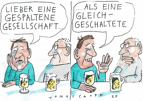 Cartoon: gespalten (medium) by Jan Tomaschoff tagged gesellschaft,streitkultur,spaltung,vielfalt,gesellschaft,streitkultur,spaltung,vielfalt