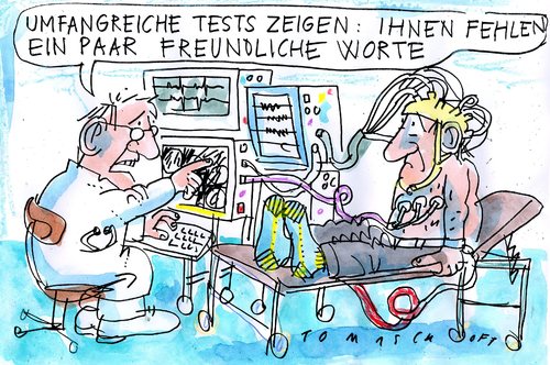 Cartoon: Getestet (medium) by Jan Tomaschoff tagged apparatemedizin,gesundheitssystem,apparatemedizin,gesundheitssystem,gesundheit,testen,arzt,ärzte,tests,test