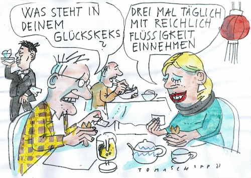 Cartoon: Glückskeks (medium) by Jan Tomaschoff tagged medikamente,engpass,china,medikamente,engpass,china