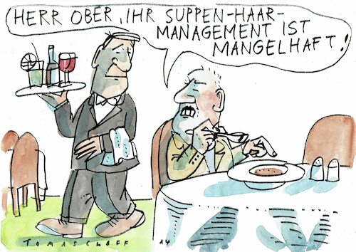 Cartoon: Haar (medium) by Jan Tomaschoff tagged gastronomie,management,phrasen,gastronomie,management,phrasen