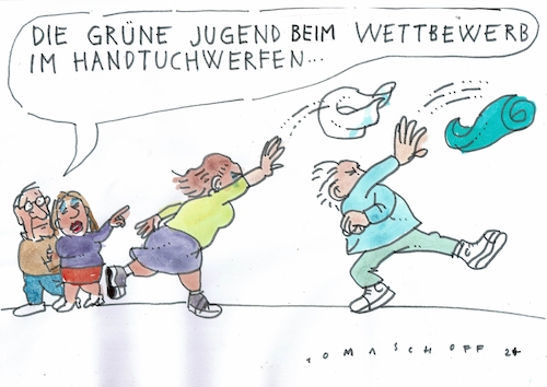 Cartoon: Handtuch (medium) by Jan Tomaschoff tagged grüne,jugend,rücktritt,grüne,jugend,rücktritt