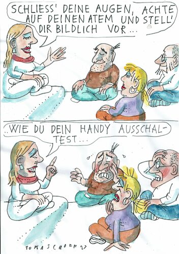 Cartoon: Handy (medium) by Jan Tomaschoff tagged achtsamkeit,meditation,handy,internet,achtsamkeit,meditation,handy,internet