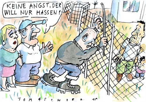 Cartoon: harmlos (medium) by Jan Tomaschoff tagged fremdenhass,fremdenhass