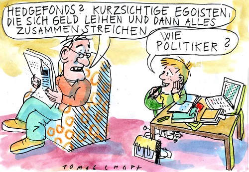 Cartoon: Hedgefonds (medium) by Jan Tomaschoff tagged hedgefonds,politiker,politiker,hedgefonds,fonds