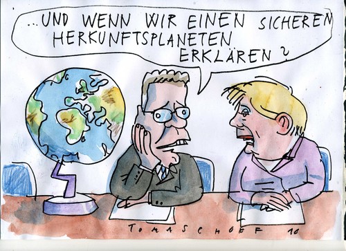 Cartoon: Herkunftsplanet (medium) by Jan Tomaschoff tagged migration,flucht,integration,migration,flucht,integration