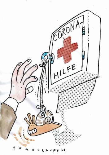 Cartoon: Hilfe (medium) by Jan Tomaschoff tagged corona,wirtschaft,hilfen,geld,corona,wirtschaft,hilfen,geld