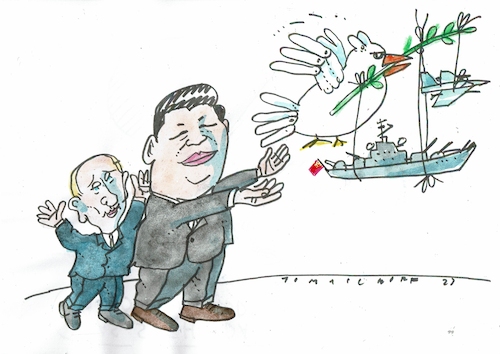 Cartoon: Initiative (medium) by Jan Tomaschoff tagged china,frieden,russland,rüstung,china,frieden,russland,rüstung