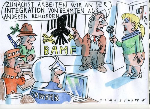 Cartoon: Integration (medium) by Jan Tomaschoff tagged migration,asyl,bürokratie,migration,asyl,bürokratie