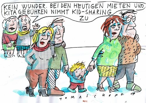 Cartoon: Kid sharing (medium) by Jan Tomaschoff tagged kinder,mieten,kitas,gebühren,kinder,mieten,kitas,gebühren
