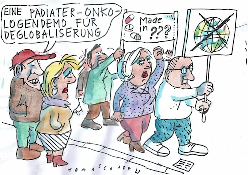 Cartoon: Kinderärzte (medium) by Jan Tomaschoff tagged globalisierung,medikamentenmangel,lieferketten,kinderärzte,onkologen,globalisierung,medikamentenmangel,lieferketten,kinderärzte,onkologen