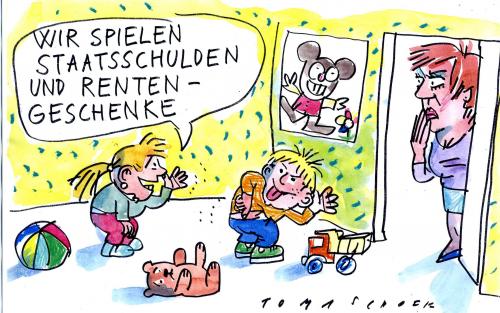 Cartoon: Kinderspiel (medium) by Jan Tomaschoff tagged staatsschulden,rentengeschenke,wahlen,wahlkampf,wahlversprechen