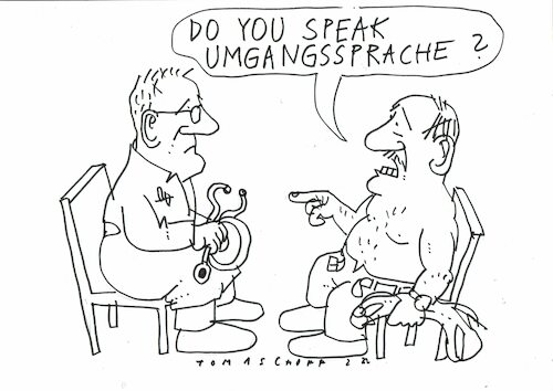Cartoon: Kommunikation (medium) by Jan Tomaschoff tagged arzt,patient,sprache,kommunikation,arzt,patient,sprache,kommunikation
