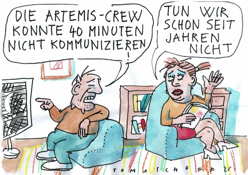 Cartoon: Kommunikation (medium) by Jan Tomaschoff tagged raumfahrt,artemis,kommunikation,ehe,raumfahrt,artemis,kommunikation,ehe