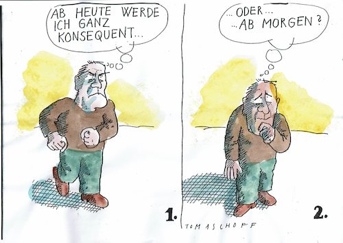 Cartoon: konsequent (medium) by Jan Tomaschoff tagged wille,schwächen,vorsätze,wille,schwächen,vorsätze
