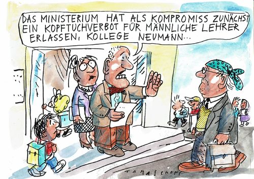 Cartoon: Kopftuch (medium) by Jan Tomaschoff tagged islam,kopftuch,religion,schule,islam,kopftuch,religion,schule