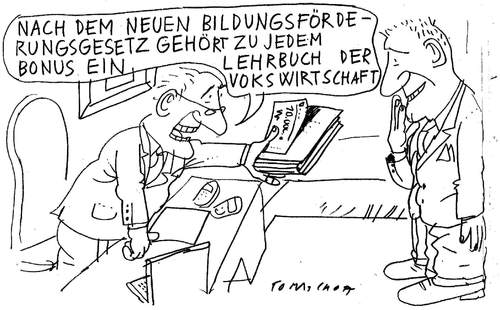 Cartoon: Lehrbuch (medium) by Jan Tomaschoff tagged finanzkrise,bonus,boni,managergehälter