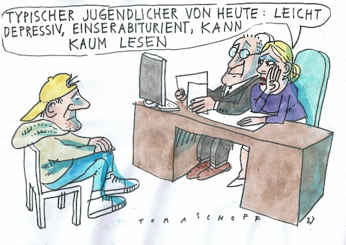 Cartoon: Lesen (medium) by Jan Tomaschoff tagged schule,lesen,depression,schule,lesen,depression