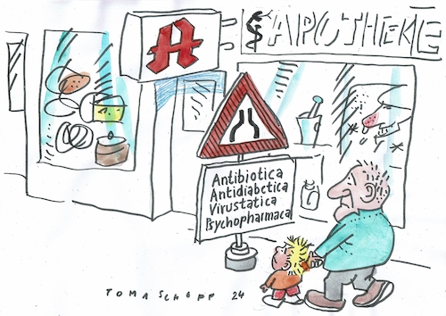 Cartoon: Lieferengpass (medium) by Jan Tomaschoff tagged medikamente,engpass,medikamente,engpass
