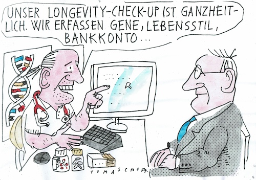 Cartoon: Longevity (medium) by Jan Tomaschoff tagged alter,gesundheit,geld,alter,gesundheit,geld