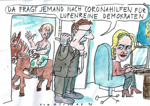 Cartoon: lupenrein (medium) by Jan Tomaschoff tagged eu,corona,hilfen,demokratie,putin,eu,corona,hilfen,demokratie,putin