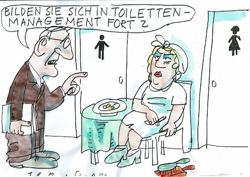 Cartoon: Management (medium) by Jan Tomaschoff tagged toilette,management,phrasen,toilette,management,phrasen
