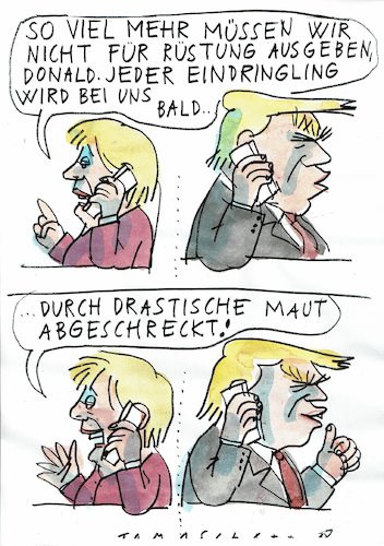 Cartoon: Maut (medium) by Jan Tomaschoff tagged merkel,trump,nato,maut,rüstung,merkel,trump,nato,maut,rüstung