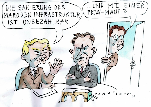 Cartoon: Maut (medium) by Jan Tomaschoff tagged infrastruktur,geld,maut,scheuer,infrastruktur,geld,maut,scheuer