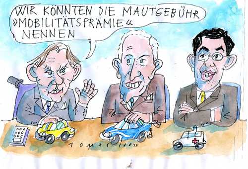 Cartoon: Maut (medium) by Jan Tomaschoff tagged maut,autobahngebühren,pkw,lkw