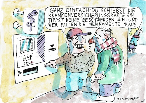 Cartoon: Medikamente (medium) by Jan Tomaschoff tagged gesundheit,medikamente,termine,digitalisierung,gesundheit,medikamente,termine,digitalisierung
