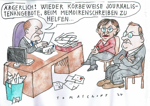 Cartoon: Memoiren (medium) by Jan Tomaschoff tagged scholz,kanzler,memoiren,spd,scholz,kanzler,memoiren,spd