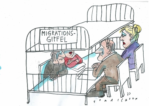 Cartoon: Migrationsgipfel (medium) by Jan Tomaschoff tagged migration,unterbringung,not,migration,unterbringung,not