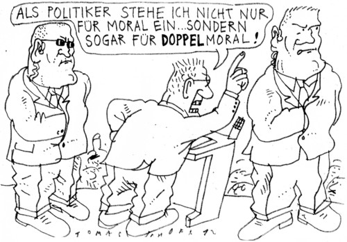 Cartoon: Moral (medium) by Jan Tomaschoff tagged moral,politiker,doppelmoral,moral,politiker,doppelmoral
