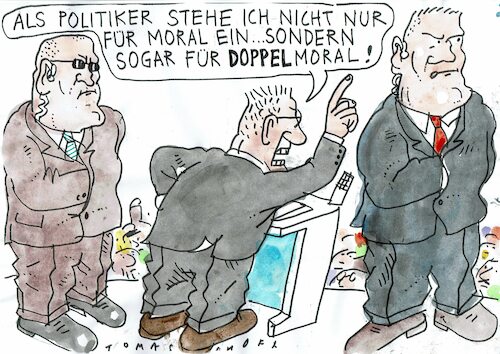 Cartoon: Moral (medium) by Jan Tomaschoff tagged politik,moral,lügen,politik,moral,lügen