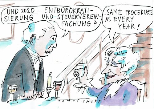 Cartoon: Neues Jahr (medium) by Jan Tomaschoff tagged politikerversprechen,bürokratie,steuern,politikerversprechen,bürokratie,steuern