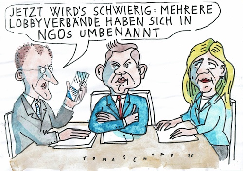 Cartoon: NGO (medium) by Jan Tomaschoff tagged merz,warken,klingbeil,reformen,lobbys,merz,warken,klingbeil,reformen,lobbys