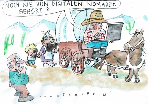 Cartoon: Nomaden (medium) by Jan Tomaschoff tagged digitalisierung,arbeitswelt,digitalisierung,arbeitswelt