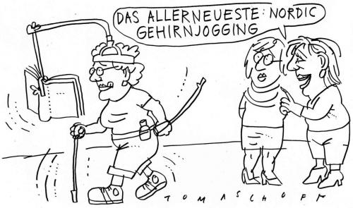 Cartoon: Nordic Brain Jogging (medium) by Jan Tomaschoff tagged senioren,renten,rentner,alterspyramide,generationen
