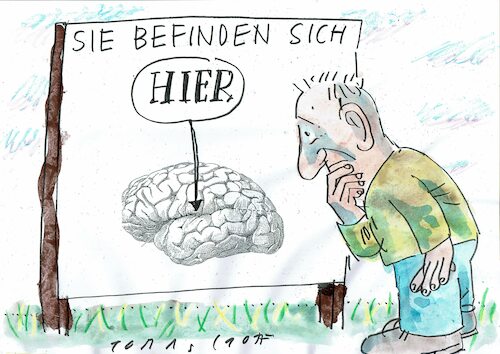 Cartoon: Ort (medium) by Jan Tomaschoff tagged gehirn,denken,orientierung,gehirn,denken,orientierung