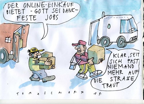 Cartoon: Paketdienste (medium) by Jan Tomaschoff tagged internetkauf,pakete,terrorgefahr,internetkauf,pakete,terrorgefahr
